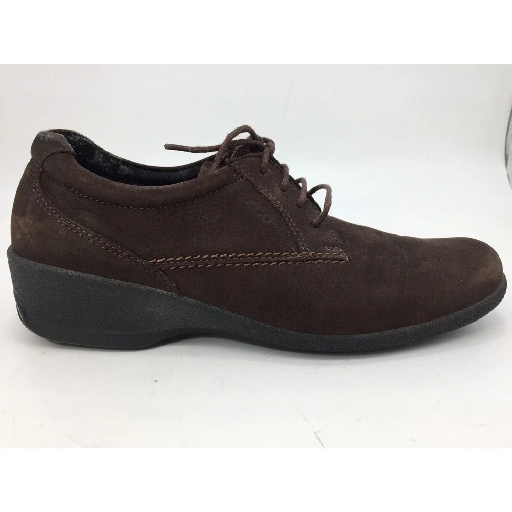 ECCO Women's Brown Suede Wedge Casual Lace Up Walking Shoes Size EU 39/US‎ 8-8.5